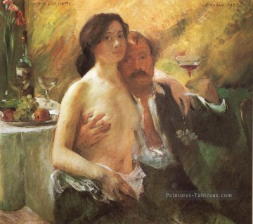  champagne tableau - Autoportrait avec sa femme et un verre de champagne Lovis Corinth
